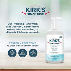 Kirk's coconut-oil hand wash in a pump bottle for daily use.