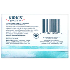 Kirk's Original Coco Castile fragrance-free bar with biodegradability emphasis