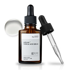 KisoCare Azelaic Acid Serum bottle glows, signaling balanced skin support and lightweight hydration.