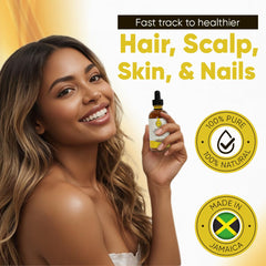 Kisii Jamaican Black Castor Oil drops for scalp application supporting hair growth.