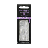 KISS imPRESS no-glue pedicure toenails in sparkling white-silver for quick, long-lasting wear.
