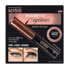 KISS Magnetic Eyeliner black bottle demonstrates long-wear hold for all-day lash security.