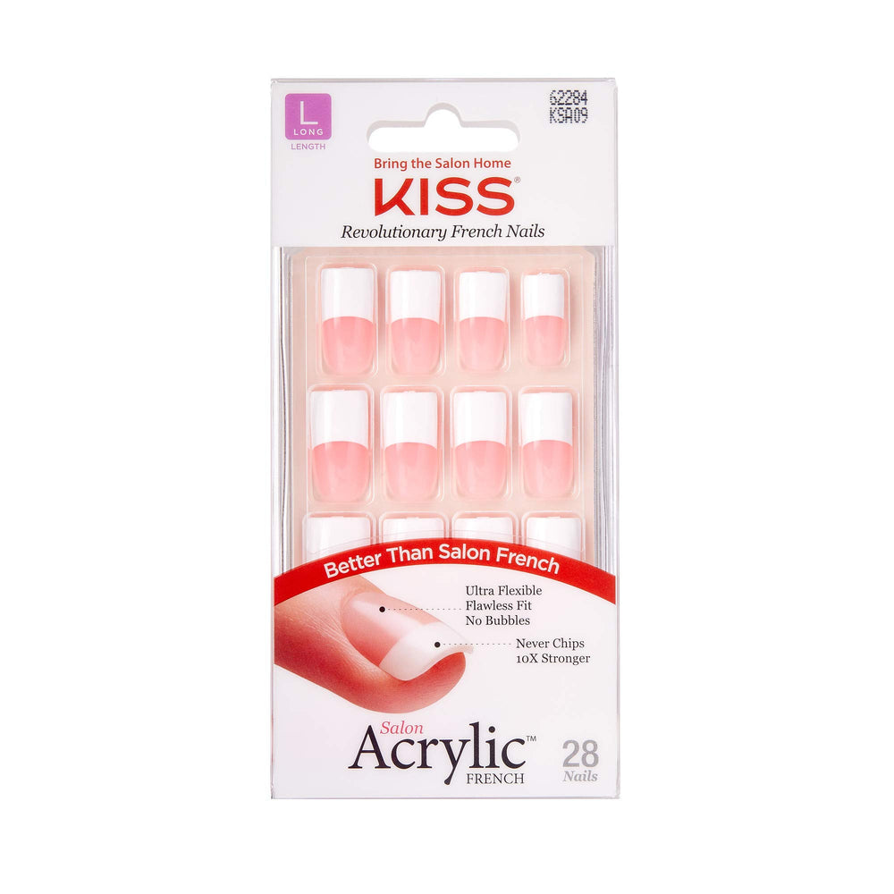 Kiss Salon Acrylic French Kit Long Pack hero image shows professional-at-home manicure setup for flawless results.