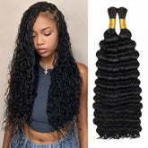 KISS HAIR human braiding hair 18inch deep wave bundle close-up shows natural luster for boho braids.