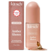 Kitsch Amber Shores bottle front shows a woody aquatic scent for lasting freshness.