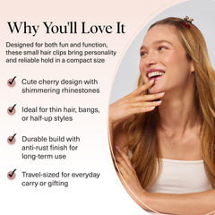 Kitsch Cherry clip features anti-rust finish for durable daily wear.