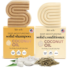 Kitsch coconut oil shampoo bar packaging showcases eco-friendly design for sustainable haircare.