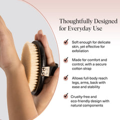 Kitsch dry brush glow skin closeup demonstrates smoother texture from exfoliation.