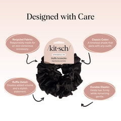 Kitsch eco-friendly satin scrunchie detail emphasizes sustainable fashion choice