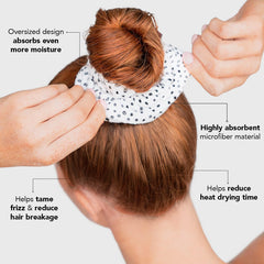 Kitsch hair-drying scrunchie with 8x weight absorption for efficient towel drying.