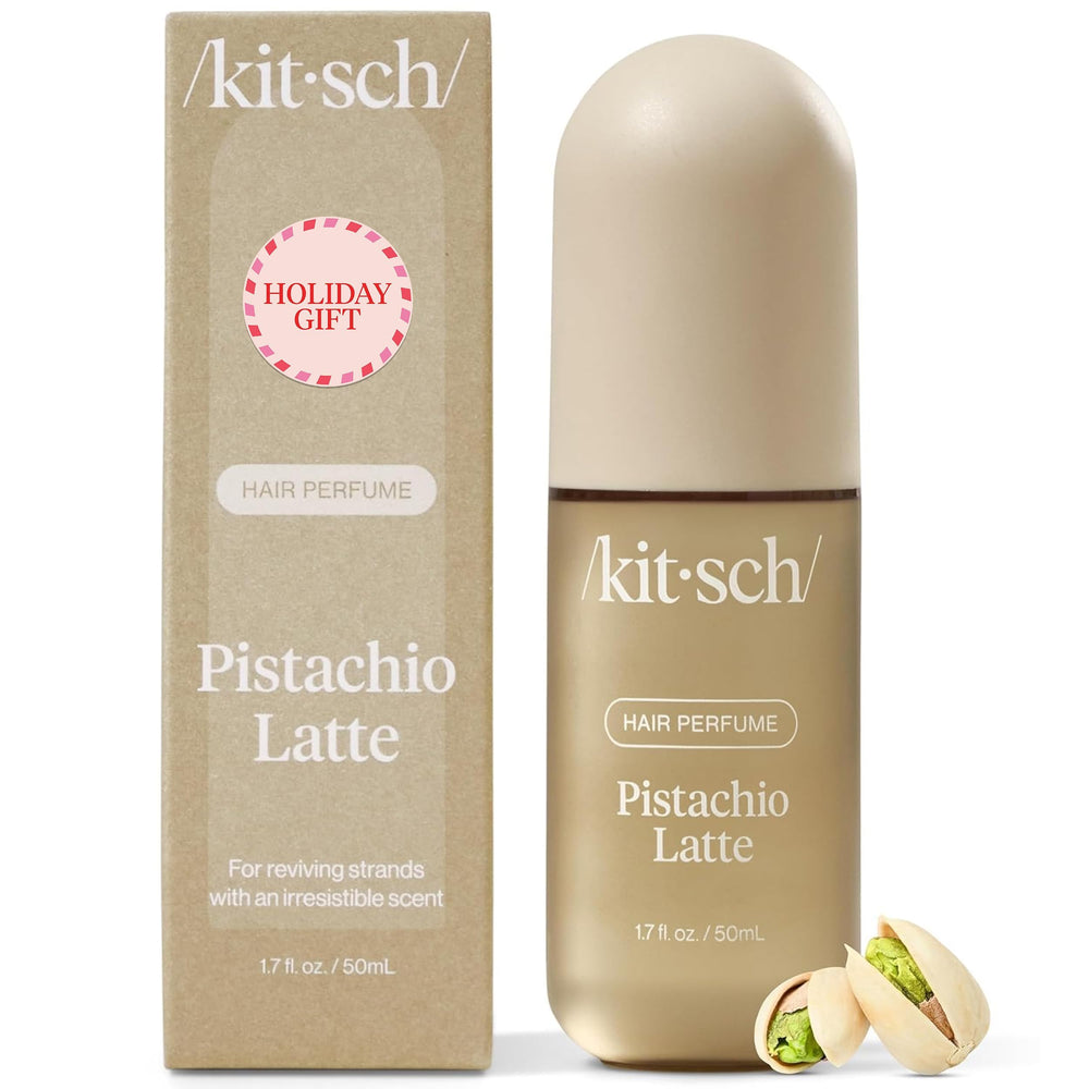 Kitsch Pistachio Latte bottle releases warm coffee scent for hair and body.