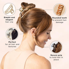 Kitsch metal hair clip gold on model showcasing versatile updo and half-up styles