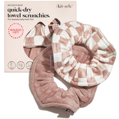 Kitsch microfiber hair towel scrunchie terracotta close-up shows absorbent texture for quick drying