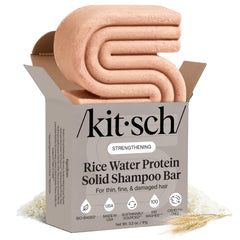 Kitsch Rice Water Shampoo Bar packaging highlights eco-friendly travel use