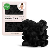 Kitsch satin scrunchies black 5-pack on packaging for versatile, creasel-free everyday wear