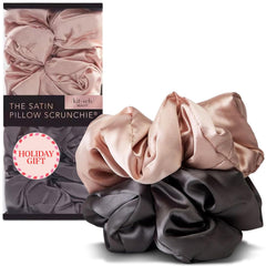 Kitsch satin scrunchies blush charcoal pair on vanity for crease-free styling
