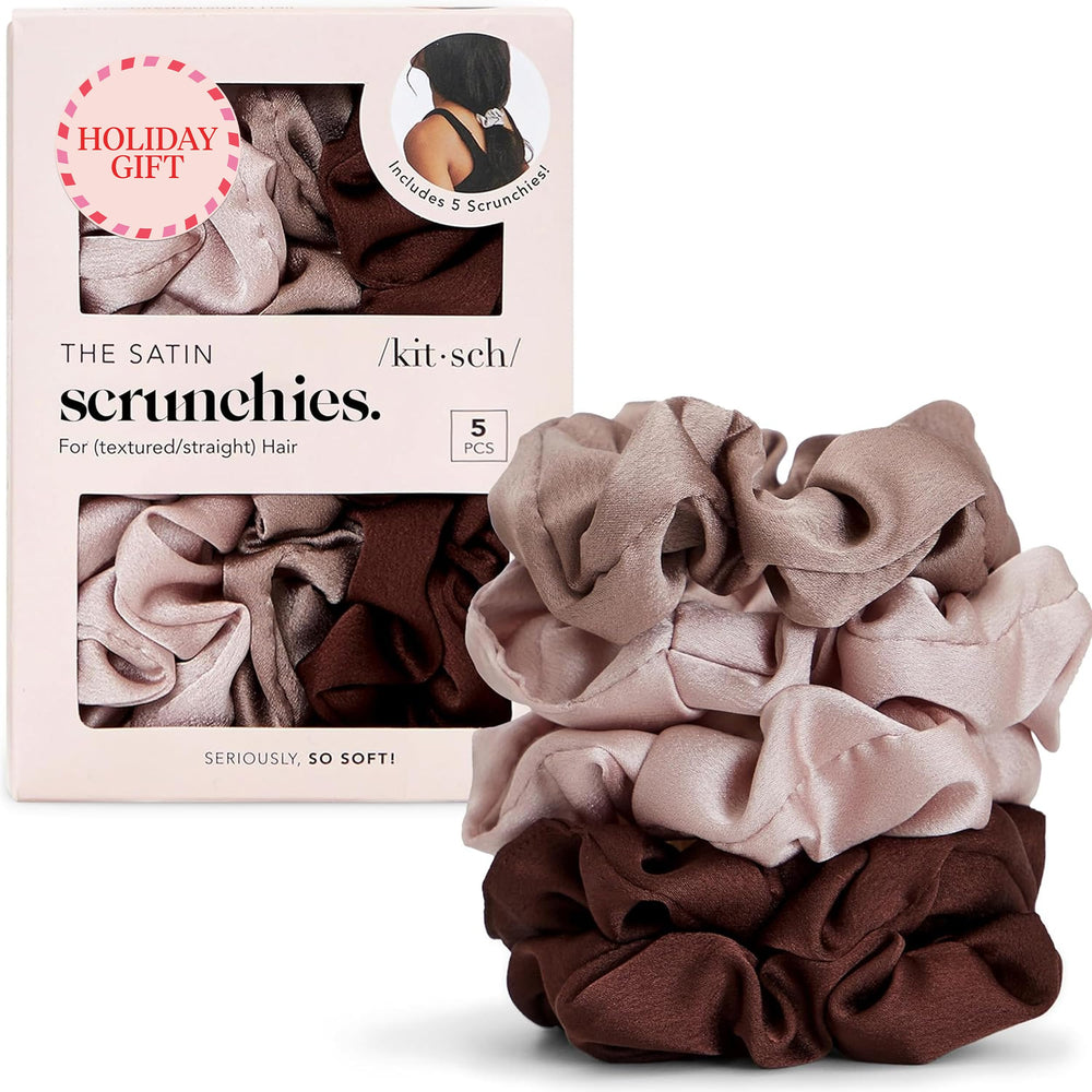 Kitsch satin scrunchies Cameo packaging; gift-ready presentation.