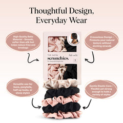 Kitsch satin scrunchies close-up fabric texture emphasizing softness