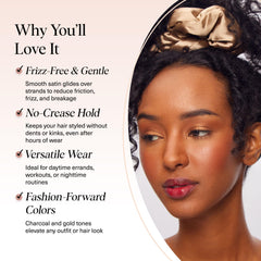 Kitsch satin scrunchies worn on wrist, adding chic accessory to outfits.
