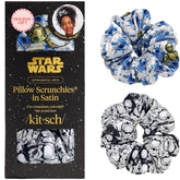 Kitsch R2-D2 scrunchie closeup showing plush satin texture for crease-free styling.