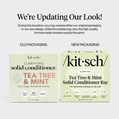 Kitsch Tea Tree & Mint conditioner bar close-up label emphasizing clean ingredients for color-safe routines