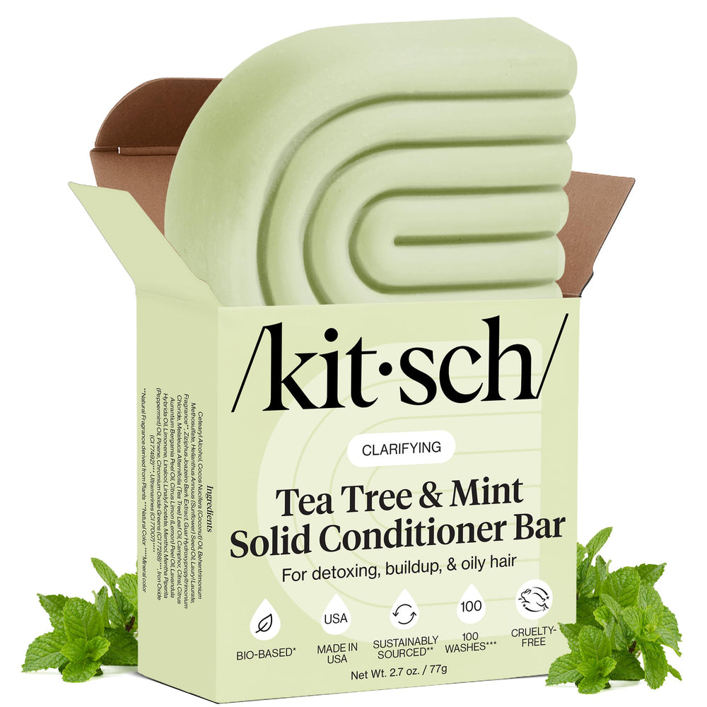 Kitsch Tea Tree & Mint Conditioner Bar packshot highlighting compact sustainable hair care for on-the-go