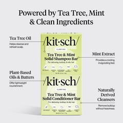 Kitsch Tea Tree Shampoo Bar shows compact clarifying action for buildup removal.