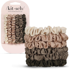 Kitsch ultra-petite satin scrunchies pack six gentle hair ties for damage-free ponytails.