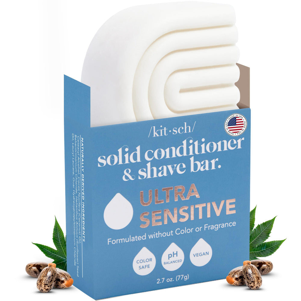 Kitsch ultra-sensitive conditioner bar on counter, fragrance-free formula for sensitive scalp