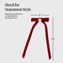 Kitsch velvet bow clip half-up style close-up, easy daily styling.