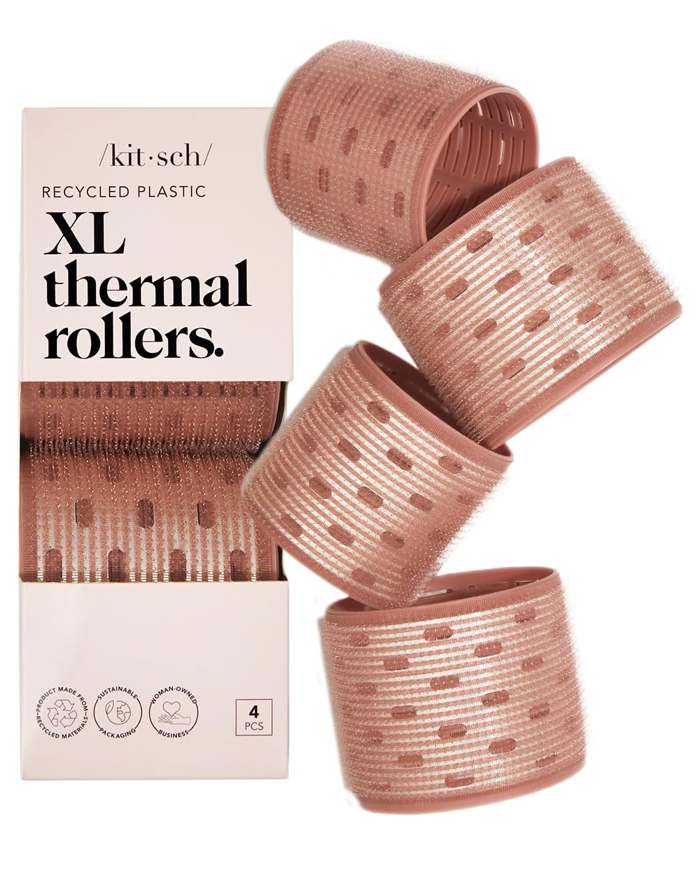 Kitsch XL Ceramic Thermal Rollers packaging shows the four-piece set for travel.
