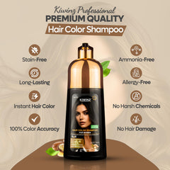 Kiwinz Professional Hair Color Shampoo application showing instant grey coverage in minutes.