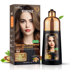 Kiwinz Professional hair color shampoo bottle demonstrates quick grey coverage.