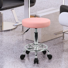 KKTONER PU leather round stool pink side view: sleek design fits small spaces.