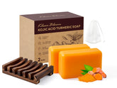 KlearBloom Kojic Turmeric Soap bar closeup shows smooth texture for brighter-looking skin.