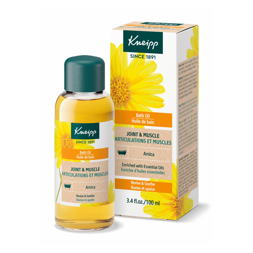 Kneipp Joint & Muscle Arnica Bath Oil pour cap for a soothing soak easing tired muscles.