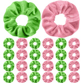 Knitgrip 24pcs pink and green hair scrunchies package for backup and sharing.