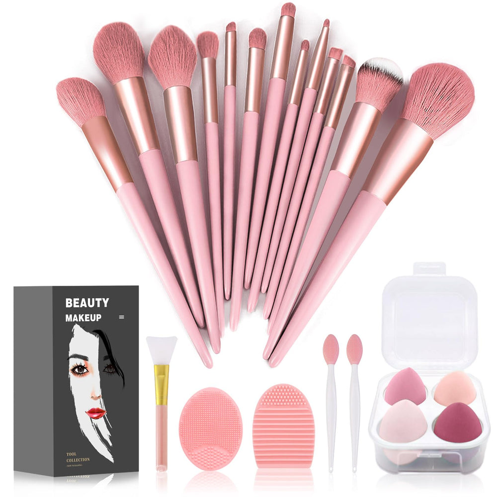Koccido 22-piece makeup brushes kit with pink case for organized travel.
