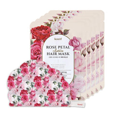 Koelf PETITFEE Rose Petal Satin Hair Mask pack shot highlights luxurious hydration and rose inspired care.