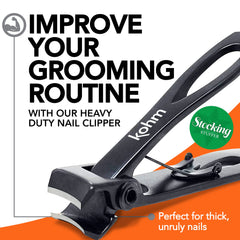KOHM nail clippers anti-slip grip handle shown for comfortable use by seniors