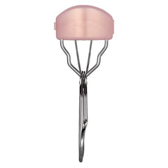 Koji Curving Eyelash Curler with lash demonstrates lifted lashes and smooth curl finish