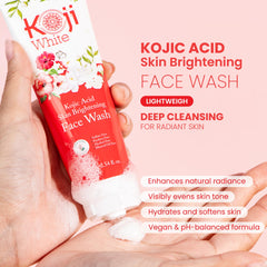 Koji White foaming lather close-up shows gentle exfoliation and fresh skin after wash