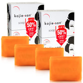 Kojie San skin-brightening soap bar highlights kojic acid for dark-spot reduction.