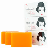 Kojie San skin brightening soap packaging showing premium kojic acid benefits for even tone