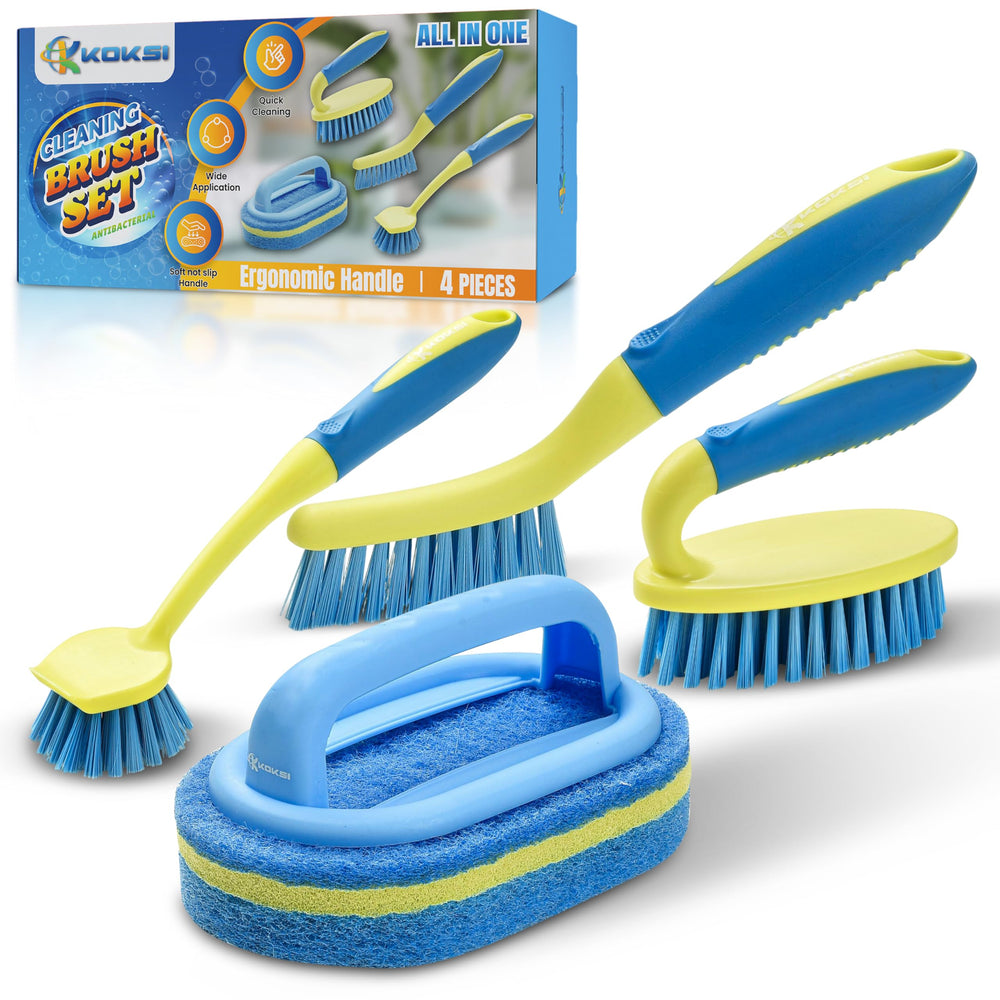 Koksi scrub brush set bathroom kit with ergonomic handle for deep cleaning.