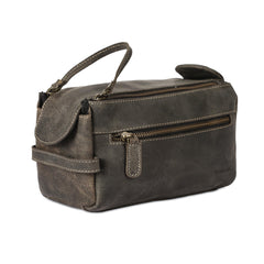 KomalC Premium buffalo leather toiletry bag front view, compact travel companion.