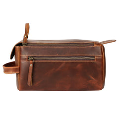 KomalC buffalo leather toiletry bag stitching detail highlights craftsmanship for longevity
