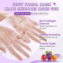 KONEUK fruit cartoon design masks on colorful packaging create playful spa party vibes.