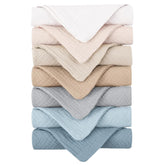 Konssy 7-pack ultra-soft muslin washcloths closeup, two-layer texture for gentle cleansing.