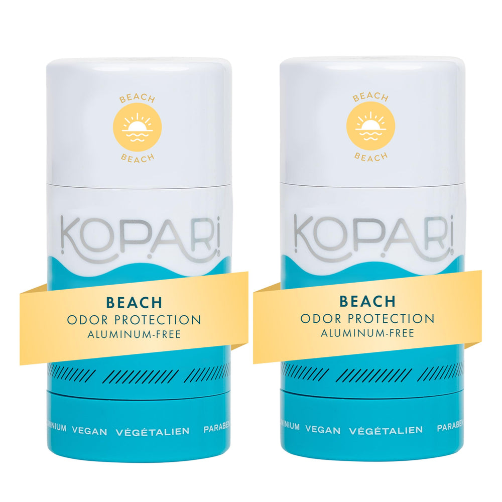 Kopari aluminum free coconut deodorant beach bottle offers all day freshness without aluminum